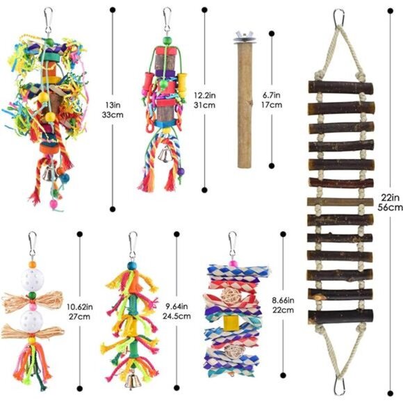 Small Bird Toys,Colorful Bamboo Hanging Shredding Toys Parrot Chew Wooden Blocks - Picture 2 of 7